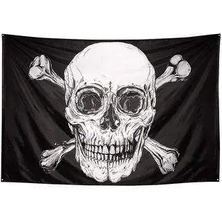 Boland 74110 - Fahne Pirat, Größe 200 x 330 cm, Polyester, Totenkopf, Flagge, Banner, Wanddekoration, Hängedekoration, Kindergeburtstag, Mottoparty, Karneval, Halloween, Schwarz
