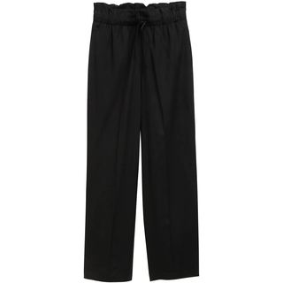 Paperbag-Hose TOM TAILOR DENIM, Damen, Gr. XS (34), N-Gr, schwarz (deep schwarz), Obermaterial: 100% Lyocell, unifarben, weit knöchellang, Hosen Paperbag-Hose, mit Taschen
