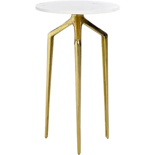 Beliani Beistelltisch Marmor weiß/gold rund 30 cm Tilpa - Weiß, Gold