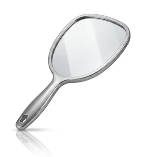 PARSA BEAUTY Handspiegel oval 14,5 x 11,5 cm (Anthrazit) – Handspiegel mit Griff in ergonomischem Design – praktischer Hand Mirror – Rasierspiegel – Schminkspiegel für Haare Gesichtspflege