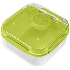 Bild - praktische Lunchbox 1,6l LIDO mit Besteck(Gabel und Messer) und einem Schraubverschlussbehälter für Sauce oder Nüsse, BPA-frei, perfekt für Salate und Snacks, Grün
