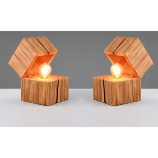 2er SET kleine ausgefallene LED Tischlampen aus Naturholz, Nachttischleuchten