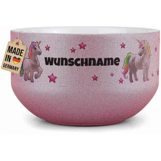 Print Royal PR Kinder-Müslischale mit Name personalisiert - Einhorn - Geschenk für Mädchen und Jungen, Kindertag, Weihnachten, Geburtstag - Keramik Schüssel Pink, 500 ml