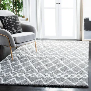 SAFAVIEH Zottelig Teppich für Wohnzimmer, Esszimmer, Schlafzimmer - Berber Shag Collection, Kurzer Flor, Hellgrau und Creme, 122 X 183 cm