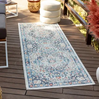 Livabliss Safi Outdoor wetterfest - In und Outdoor für Balkon 80x220 cm, Terrasse, Garten, Küche - e Boho Style für draußen - Blau, Rost und Beige