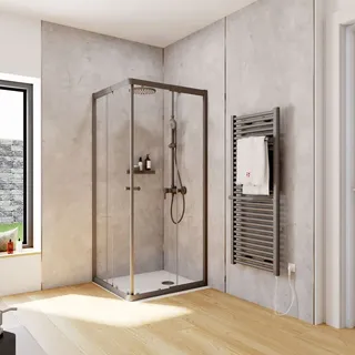 Schulte Duschkabine Corner Eckeinstieg mit Schiebetüren, Montage auf Duschwanne oder Fliese, 4mm ESG Sicherheitsglas, Höhe: 180 cm, 75 x 80 cm, P... - Schwarz