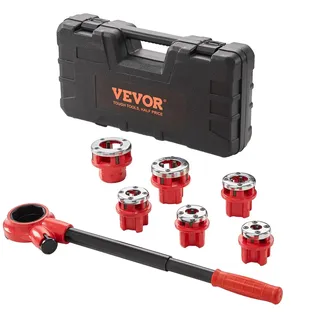 Vevor 6-tlg. Set Gewindeschneidkluppe Rohrgewindeschneidsatz Kluppe Gewindeschneider 1/4 Zoll NPT – 1-1/4 Zoll NPT im Koffer 9SICR-Schneidkopf Ideal für Baugewerbe Sanitärindustrie usw.