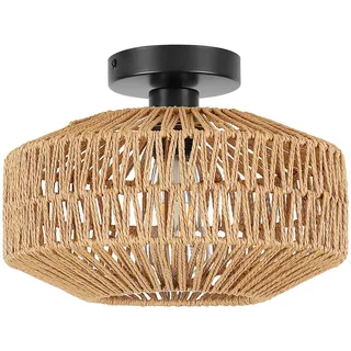 Schindora Boho-Rattan-Deckenleuchten, Vintage-Kronleuchter, Deckenleuchte, E27, rustikal, geflochtener Korb, Lampenschirme für Schlafzimmer, Wohnzimmer, Küche, Esszimmer, Flur, ohne Glühbirne