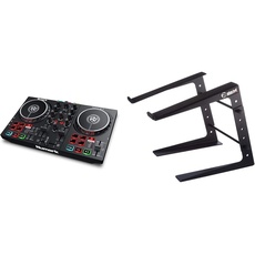 Numark Party Mix II – DJ Controller Pult mit 2 Decks, eingebauten DJ-Lichtern & DJ-Mixer; unterstützt direktes Streaming von TIDAL, SoundCloud u. mehr & ah Stands SLT001E Laptopständer, schwarz