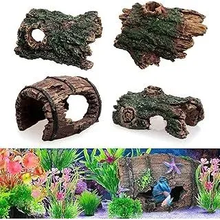 DabbOo Set mit 4 Aquarium und Terrarium Landschaftsbau Hohle Baumstämme Deko Höhlen Die Perfekte Umgebung für Fische und Reptilien zum Erkunden Verstecken und Spielen in Ihrem Aquarium oder Terrarium