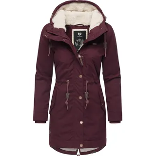 Ragwear Damen langer Mantel warme Winterjacke mit Kapuze YM-Canny Wine Red22 Gr. S - S