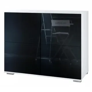 Vladon Kommode, Schwarz Hochglanz, Holzwerkstoff, 92.5x75.5x35 cm, Wohnzimmer, Kommoden & Sideboards, Kommoden