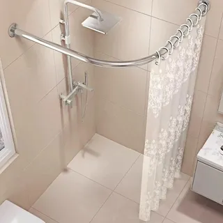 Duschvorhangstange ohne Bohren, L-Form, verstellbare Duschstange aus Edelstahl, Duschvorhangschienenhalterung, geeignet für Badezimmer und Ankleidezimmer (90-130 x 90-130 cm)
