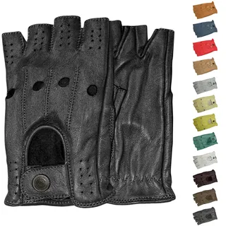 German Wear Driving Halbfinger Fingerlose Autofahrer-Handschuhe Lederhandschuhe (Schwarz, 7=S)