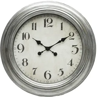 Glowster Große Wanduhr, silberfarben, Retro-Design mit Zeigern, ideal für Dekoration und Zeitüberwachung.