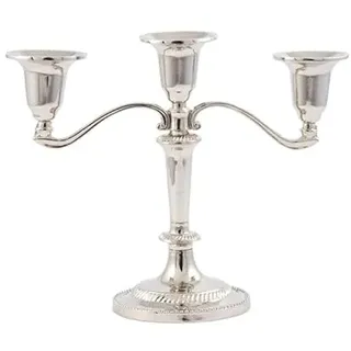 DRW Kerzenständer mit 3 Armen, versilbert, runder Sockel, 10 x 18 x 14 cm