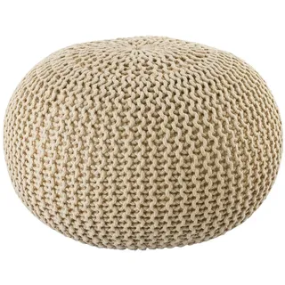 kreatives Wohnen Pouf Premium ø45cm Sitzhocker Strickpouf Innen Terrasse Pool Garten nachhaltig Creme - warm Sand