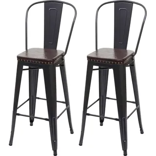 2er-Set Barhocker HWC-H10c, Barstuhl Küchenhocker, Metall Kunstleder Chesterfield Industrial Gastronomie schwarz-braun - Braun