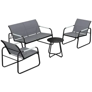 Outsunny Balkonmöbel-Set 4er Set Verzinkter-Stahl Netzstoff Grau , Metall , 4-teilig , rund , rund , Gartenmöbel, Gartengarnituren, Gartenmöbel-Sets
