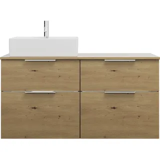 Burgbad Eqio Keramik-Aufsatzwaschtisch quadratisch, links, inklusive Waschtischunterschrank mit 4 Schubladen, Breite 1200mm, SGUS120LF5662C0001G0146, Farbe: Eiche Dekor Urban / Eiche Dekor Urban,