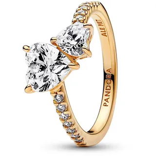 Pandora Damenring Doppeltes Funkelndes Herz Goldfarben, 60/19,1