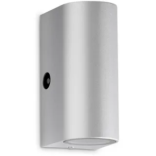 Telefunken - LED Außenlampe IP44, Wandleuchte Außen, Dämmerungssensor, 2x GU10, 4000K Neutralweiß, Silberfarbig, 151x67x92mm (LxBxH), 307104TF