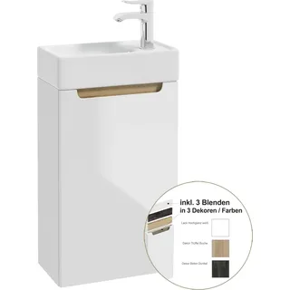 Badmöbel Waschtisch Set Gäste Bad mit Keramikbecken SOFIA-107 in weiß, Hochglanz lackiert, B/H/T: 40/68/22 cm - Weiß