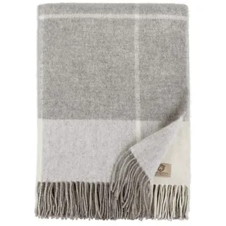 Linen & Cotton Weiche Warme Decke Wolldecke Merino Wohndecke Kuscheldecke Kariert Olivia- 100% Merinowolle, Grau/Weiß (140 x 200cm), Sofadecke/Tagesdecke/Überwurf Sofa/Plaid/Schurwolle