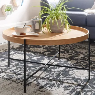 Couchtisch FineBuy Sofatisch 78x78x40 cm Wohnzimmertisch Holz Metall Tisch Rund - Braun