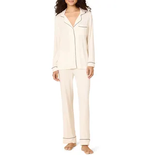 Amazon Essentials Damen Pyjama-Set aus elastischem Modal mit langärmeligem Oberteil mit Knopfleiste vorn und Langer Hose