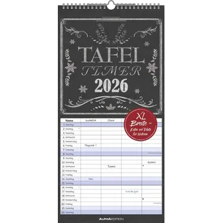 Neumann Tafel Timer Familienplaner 2026 - Familienkalender 22x45 cm - 4 Spalten - Kalender mit Ferienterminen und vielen Zusatzinformationen - Wandkalender