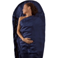 Bild Premium Silk Travel Liner, Traveller w/Pillow Insert (85 x 36in) (Navy Blue)