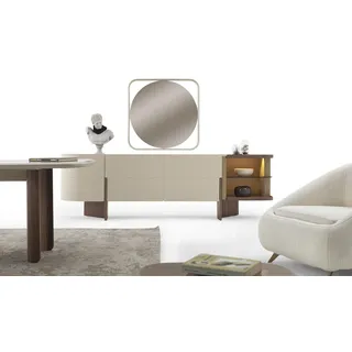 Weiß-Braune Anrichte Designer Sideboard r Glas Spiegel 2tlg Set - Beige