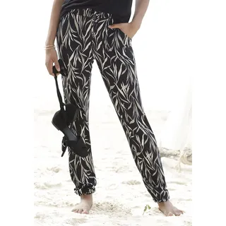Strandhose BUFFALO "aus leichter Viskose in lässigem Stil", Damen, Gr. 40, N-Gr, schwarz (schwarz, grün bedruckt), Jersey, Obermaterial: 100% Viskose, bedruckt, figurumspielend lang, Hosen Strandhose, aus Viskose, Elastikbund, leichte Sommerhose, Jerseyhose, Schlupfhose, Topseller