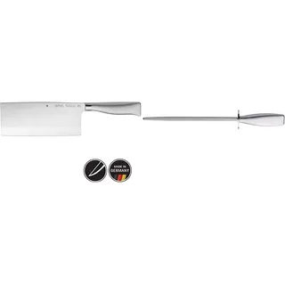 WMF Grand Gourmet Chinesisches Kochmesser 31,5 cm, Spezialklingenstahl, 18,5 cm & Grand Gourmet Wetzstahl 36 cm, Messerschleifer, Wetzstab für Messer schleifen, Cromargan Edelstahl, Klinge 23 cm