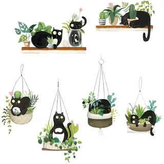 HOMSFOU Katzen Wandsticker Mit Pflanzenmotiv Wanddekorative Abziehbilder Für Kinderzimmer Schlafzimmer Schrank Und Badezimmer Selbstklebend Abnehmbar 2 Stück 35.43 X 11.81 Zoll
