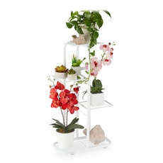 Relaxdays Blumentreppe Metall, 4-stufige Blumenetagere, draußen & drinnen, HBT: 81 x 44 x 24,5 cm, Pflanzenregal, weiß