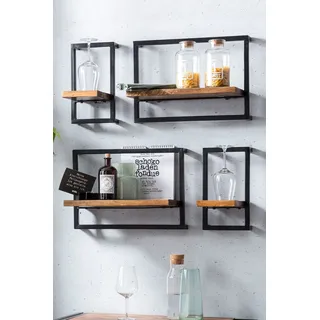 SIT Wandregal "Set PANAMA – 4-teiliges Industrial Regalset aus Mangoholz" Set, 4 Stk. tlg. Industrial-Regalset, 4 tlg., aus Mangoholz & Metall im Factory-Look, braun, schwarz, schwarz