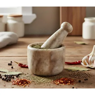 KLEO Marmor Stein Mörser und Stößel Set als Gewürz Okhli Musal Kharad Khallad, Medikamentenzerkleinerer - 6,3 cm Durchmesser Klein