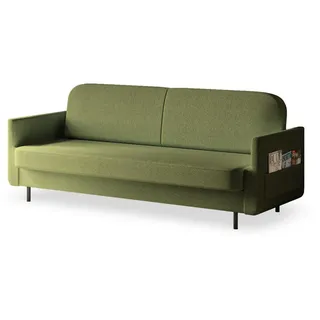 e-meubles Sofa mit Schlaffunktion und Bettkasten, Polstersofa, Sofagarnitur Wohnlandschaft mit Bettfunktion, Couch für Wohnzimmer - Schlafsofa Grün, Holzwerkstoff, 3-Sitzer, 221x87x84 cm, Sofas Couches, Schlafsofas