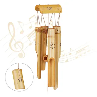 Relaxdays Windspiel , Hellbraun , Holz, Textil , 7x73x7 cm , Dekoration, Gartendeko