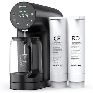 ecoviva Auftisch Osmoseanlage, Trinkwasser Umkehrosmoseanlage mit 5-stufige Filtration, Echtzeit-TDS-Monitor, 3:1 Rein zu Abfluss, Mobil Umkehrosmose Wasserfilter Null-Installation WP-RO-200G Schwarz