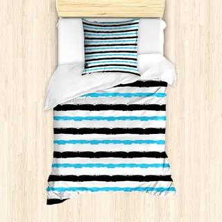 ABAKUHAUS Abstrakt Mantele, Farbe Bands Stripes, Milbensicher Allergiker geeignet mit Kissenbezügen, 135 cm x 200 cm - 80 x 80 cm, Aqua Schwarz Weiß - Schwarz