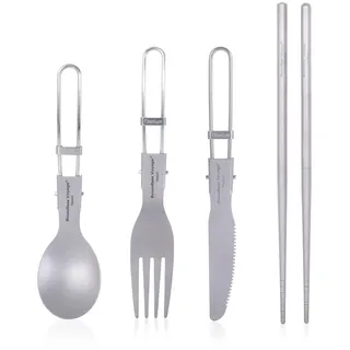 iBasingo Camping Besteck Set Titan Klappmesser Gabel Löffel 2-Abschnitt Essstäbchen Outdoor Reise Tragbar Geschirr Kleine Leichte Flatware Geschäftsreise Picknick Wandern Angeln Geschirr Ti1123T