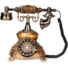 CERRXIAN Retro-Festnetztelefon mit Wählscheibe, Antik-Telefon mit Wählscheibe, Festnetztelefon aus Kunstharzimitat, dekoratives Heimbürotelefon (Copper Color-109BS)