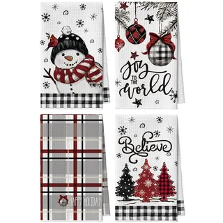 Artoid Mode Schwarz BüffelKaro Schneemann Baum Weihnachtskugel Weihnachten Geschirrtücher, 42x65 cm Mikrofaser Saugfähig Küchen Reinigung Deko 4er Set