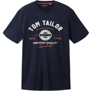 Tom Tailor Herren T-Shirt mit Logo-Print, blau, Uni, Gr. XL