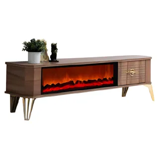 TV-Möbel mit Kamin und eleganten Beinen – ein moderner Akzent im Interieur - Braun