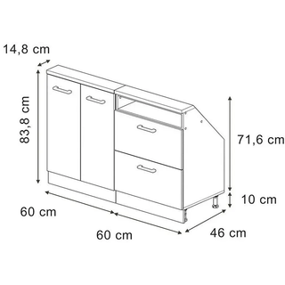 Vicco Küchenschrank FÜR Dachschrägen R-Line Beton 120 cm 2er Set , Grau, Honigeiche , Holzwerkstoff , Rechteckig , 120x83.8x46 cm , Küchen, Küchenmöbel, Küchenschränke, Küchenunterschränke