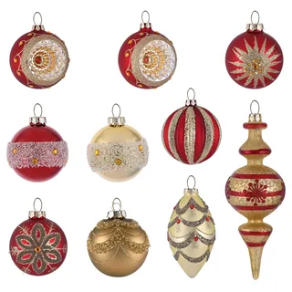 Valery Madelyn Glas-Weihnachtsschmuck-Set, 10 Karat rot und Gold, hängende Ornamente für Weihnachtsbäume, Quecksilber, luxuriöse Weihnachtsdekorationen, Kugel-Ornamente, Großpackung für
